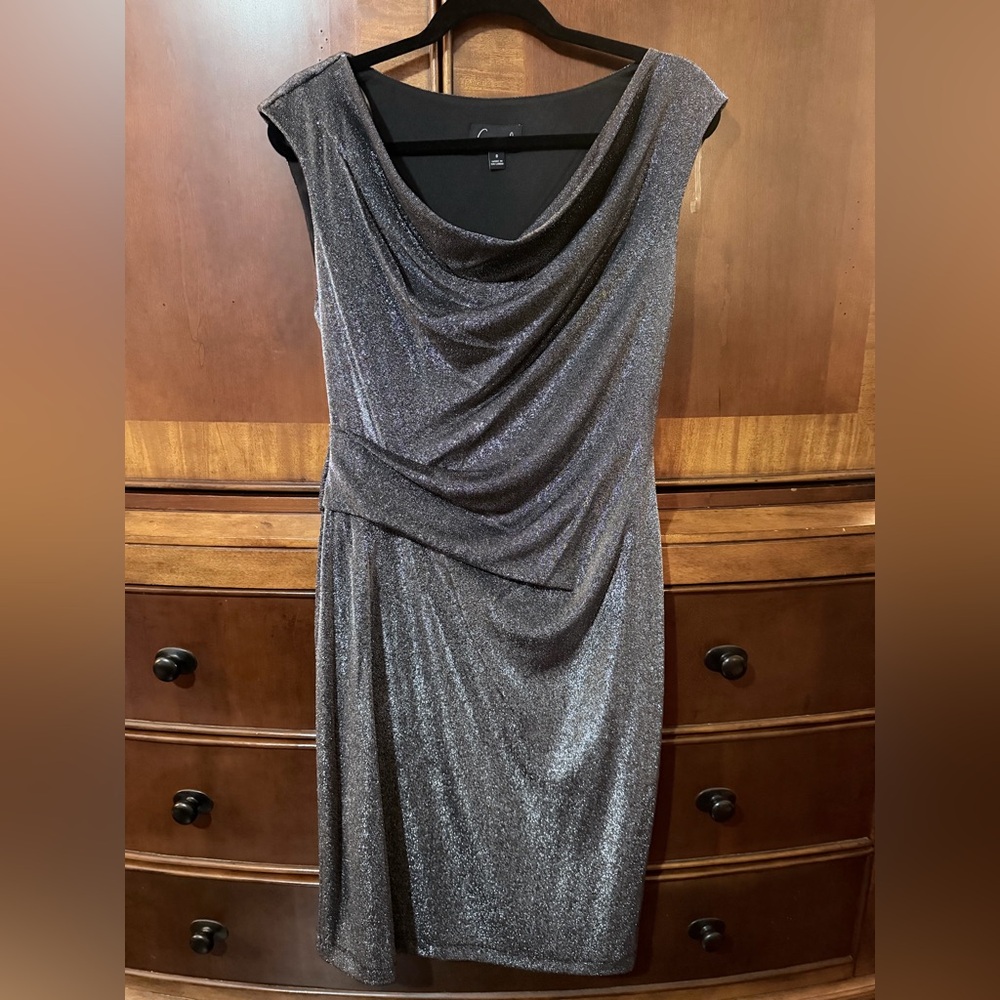 Connected Apparel Shimmering Gray Asymmetrical Dr… - image 1